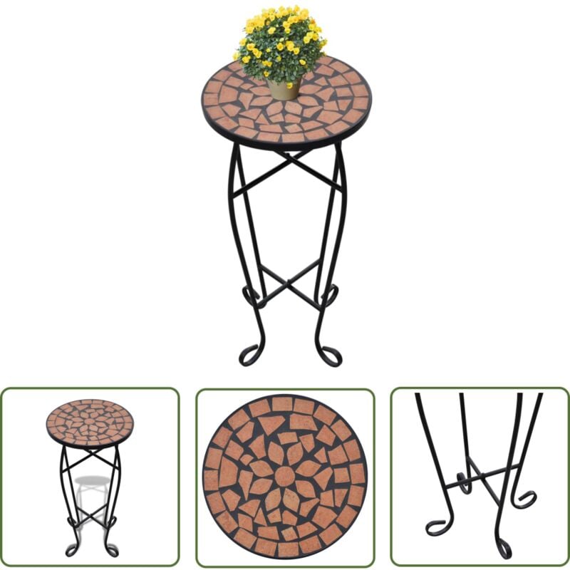 Table d'appoint Mosaïque Terre cuite - Table D'appoint - Table Plante - Table Extérieur - Décoration Jardin - Mobilier Jardin - The Living Store