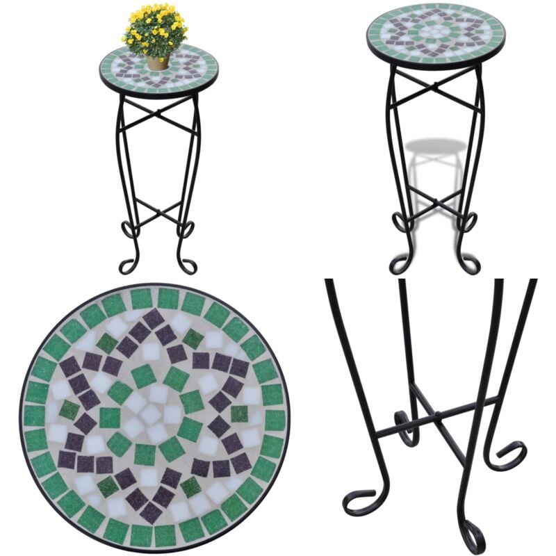 Table d'appoint Mosaïque Vert et blanc - Table D'appoint - Table Plante - Table Mosaïque - Décoration Extérieur - Mobilier Jardin - Home & Living