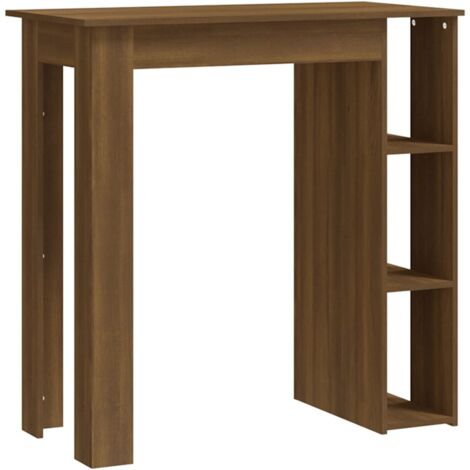 Table d’appoint multifonction table de bar avec étagère en bois d'ingénierie marron DEC036345