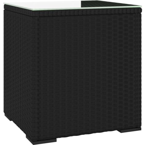 Table d'appoint noir 40x37x40,5 poly rotin et verre trempé