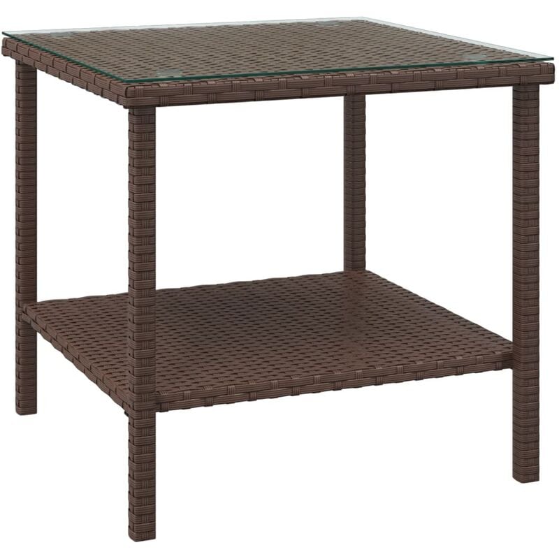 Table d'appoint marron 45x45x45 cm poly rotin et verre trempé Vidaxl