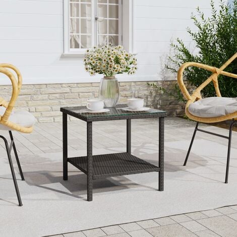 Casaria Table d'appoint en polyrotin plateau de table en WPC 45x45x40cm  table jardin balcon réglable