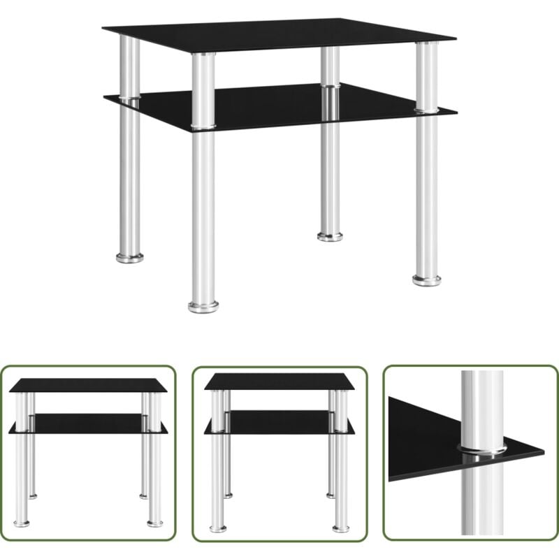 The Living Store Table d'appoint Noir 45x50x45 cm Verre trempé - Table Basse - Meuble D'appoint - Table Ronde - Table Noire - Table Design