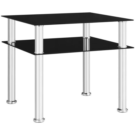 Table d'Appoint Verre Trempé Table de Salon Meuble Noir/Transparent vidaXL