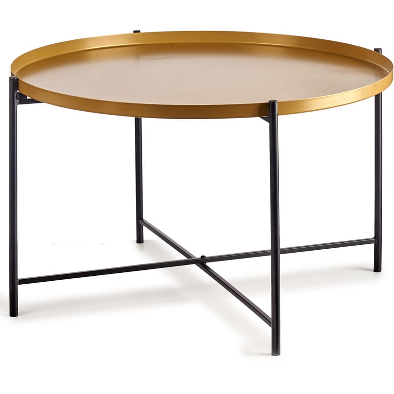 Giftdecor - Table basse basse avec plateau doré, ø 76,5 cm