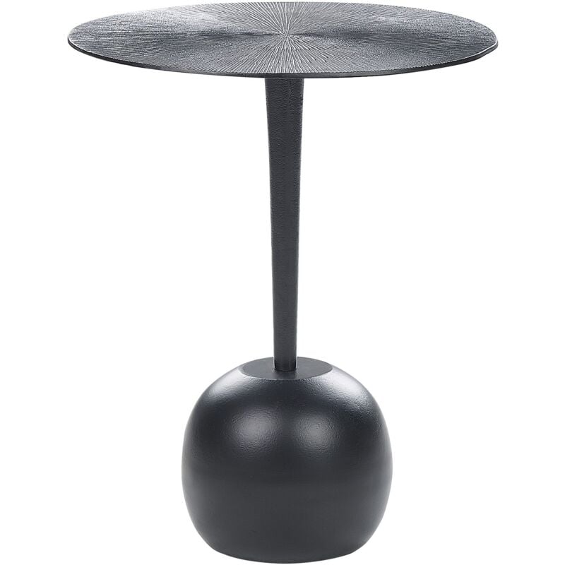 Table d'Appoint Noire en Aluminium à Socle en Boule Pied Fin et Plateau Rond Eucla