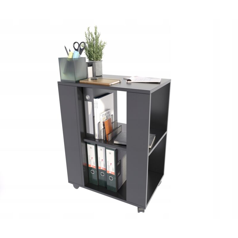 Armoire de Bureau Mobile Noir - Meuble à roulettes Style contemporain - 60 x 40 x 78.6 cm