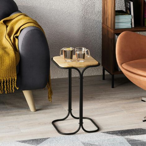 Table d'appoint noire - plateau en bois clair carré JENA