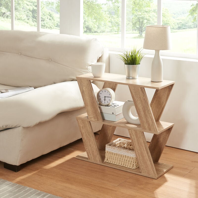 Table d'appoint Nome avec 2 étagères pannneau de particules 60 x 22 x 57 cm effet chêne [en.casa]