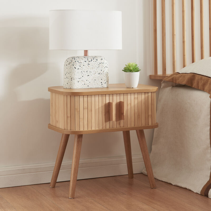 Table d'appoint Nordkapp avec portes coulissantes mdf bambou bois 48 x 30 x 45 cm naturel [en.casa]