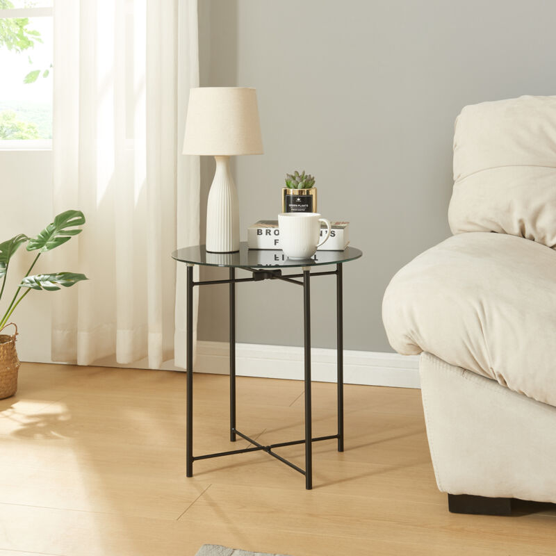[en.casa] - Table d'appoint Ödeshög acier verre trempé 45 x 42 cm noir