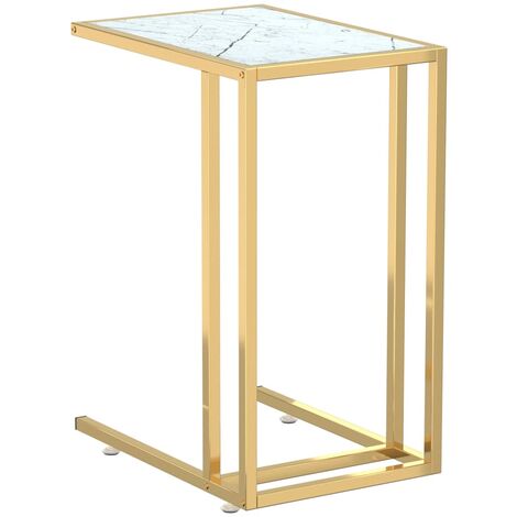 Table d'appoint ordinateur Marbre blanc 50x35x65 Verre trempé 2