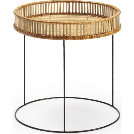 Table d'appoint osier naturel et métal noir élégance moderne - osier naturel et métal noir