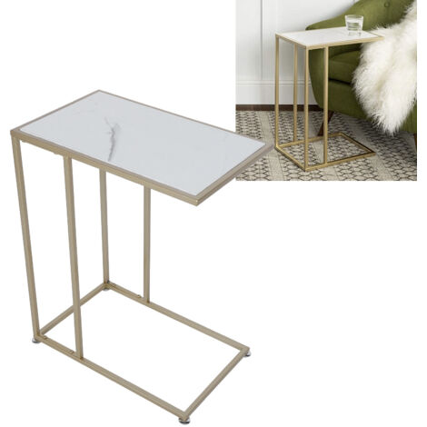 Table d'appoint ouverte en forme de C, Table basse moderne, Table basse en marbre, Table mobile, Convient pour un petit espace salon chambre bureau
