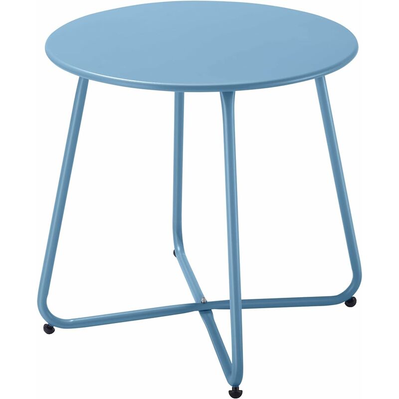 Table d'appoint, petite, ronde, en métal, basse, avec pieds réglables, pour jardin, bleue, diamètre x hauteur : 45 x 45 cm