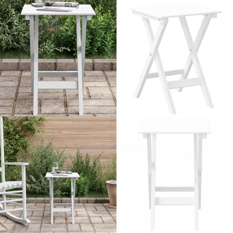 Table d'appoint pliable blanc bois de peuplier massif - Table D'appoint Pliable - Table De Jardin - Mobilier De Jardin - Table Blanche - Table En