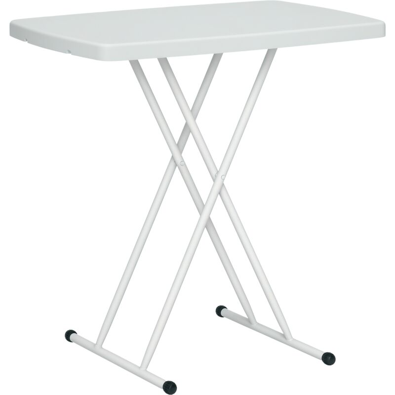 Outsunny - Table d'appoint pliable de jardin hauteur réglable 6 niveaux hdpe métal blanc