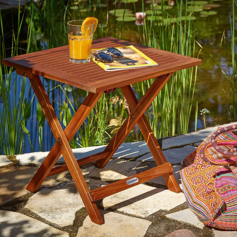 Table d'appoint pliante en bois d'acacia 70x70x73cm Table basse carrée pliable extérieur jardin camping - Casaria