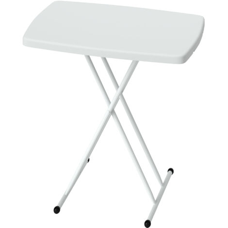Table d'appoint pliable en HDPE, table réglable à 6 hauteurs pour patio jardin 76x50x74 cm blanc