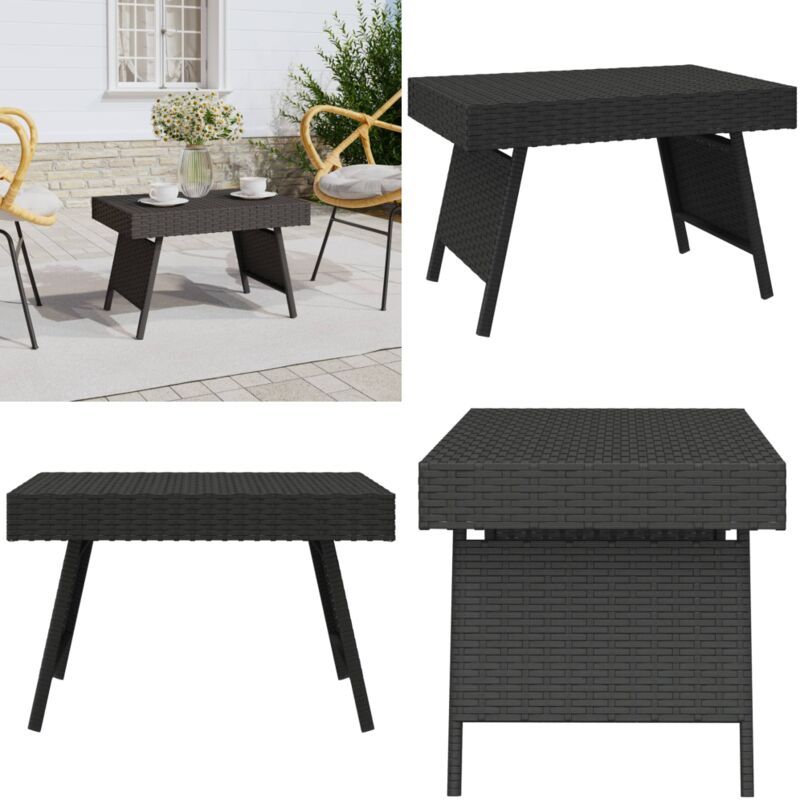 Table d'appoint pliable noir 60x40x38 cm résine tressée - Table D'appoint - Table Pliable - Table Extérieure - Table Intérieure - Mobilier De Jardin