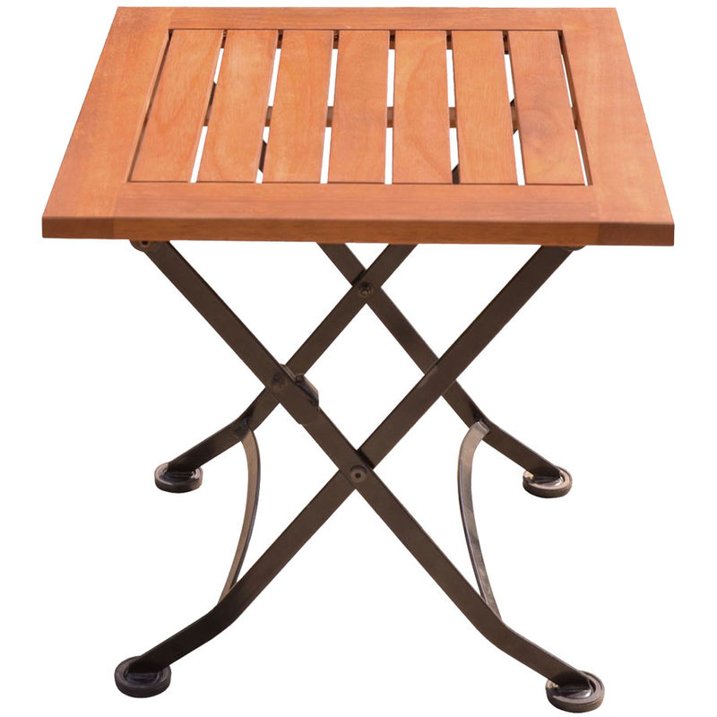 Table d'appoint pliable table de camping balcon table longueur 45 cm bois d'eucalyptus pliable, métal marron, h 45 cm, jardin balcon
