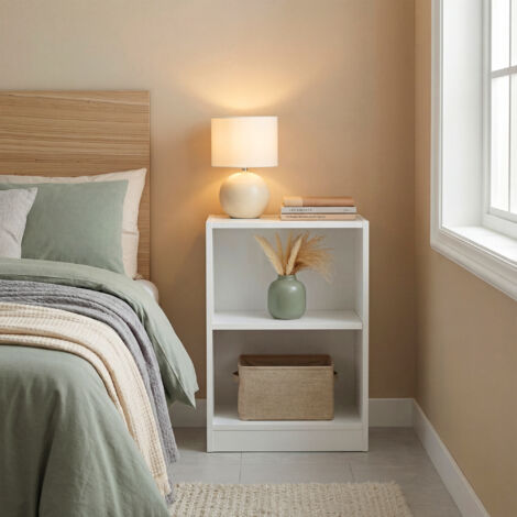 Table d’Appoint Polyvalente avec Étagère Réglable, Compartiments Ouverts, pour Salon ou Chambre, Blanc