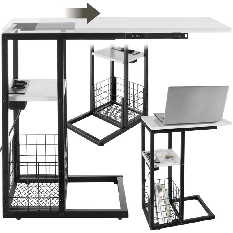 Tectake - Table d'appoint pour ordinateur portable avec station de charge intégrée avec port usb et ac et plateau de table coulissant 50 - 73 x 30 x 61,5 cm