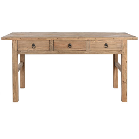 Table d'appoint rectangulaire en bois avec 3 tiroirs coloris naturel - longueur 169 x profondeur 75 x Hauteur 85 cm