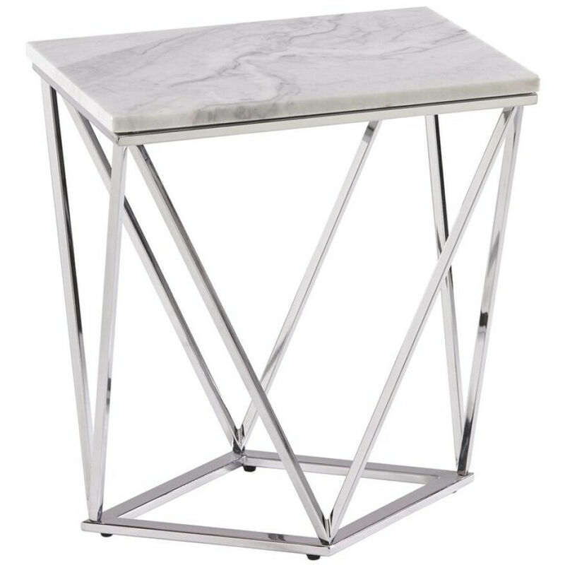 Les Tendances - Table d'appoint rectangulaire marbre et pieds métal gris Coli L 50 cm