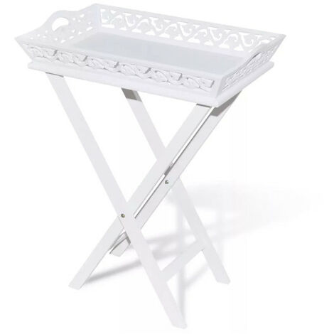 Table d'appoint rectangulaire plastique et pieds pin massif blanc Manu