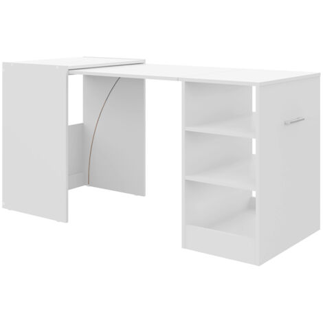 Table d'appoint rétractable avec rangement coloris blanc - Longueur 149 x Hauteur 76 x Profondeur 63 cm