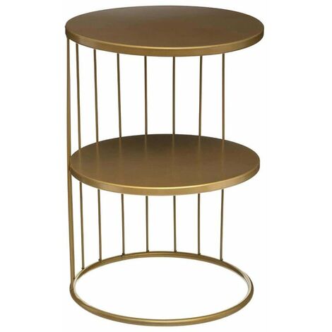 Table d'Appoint Ronde 2 Niveaux D36cm - Doré - SILUMEN