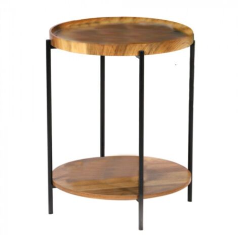 Table d'appoint ronde 2 niveaux JOYA - Noir et bois - Métal et effet bois - D 42 x H 51 cm - Livraison gratuite