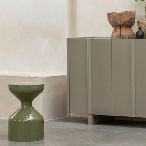 Table d'appoint ronde 30x30x47 cm en métal brillant vert olive