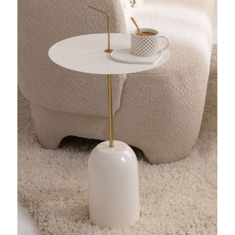 Table d'appoint ronde 30x30x68 cm en métal blanc et doré Table d'appoint ronde 30x30x68 cm en métal blanc et doré