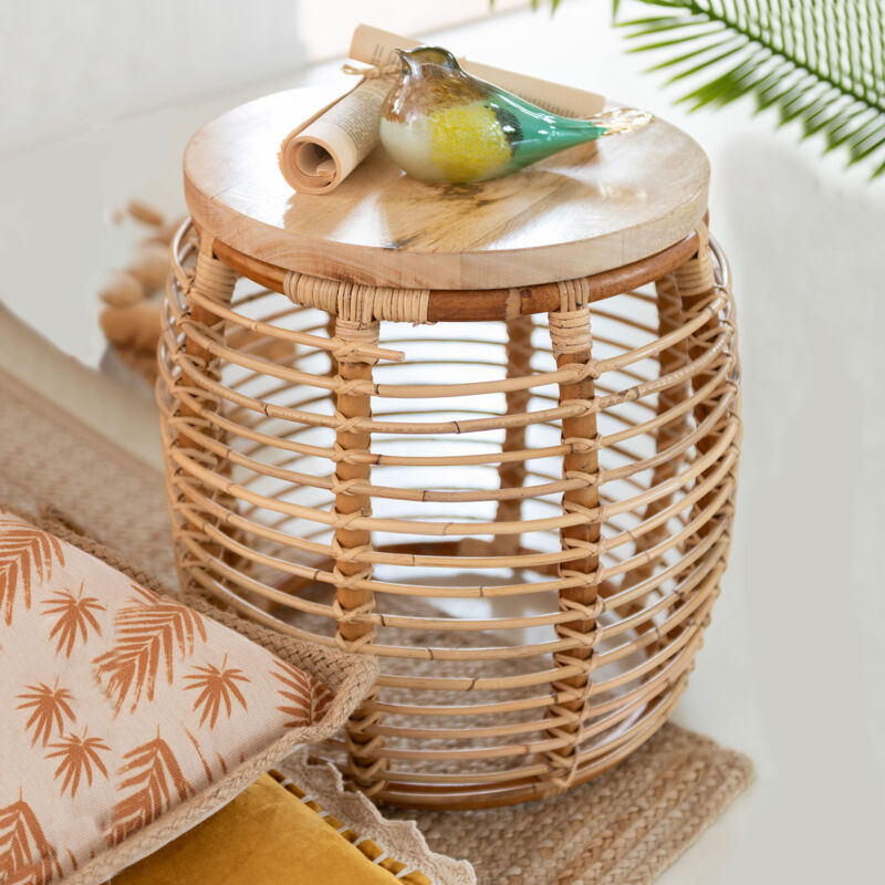 M&s - Table d'appoint ronde 38 cm en manguier et rotin naturel