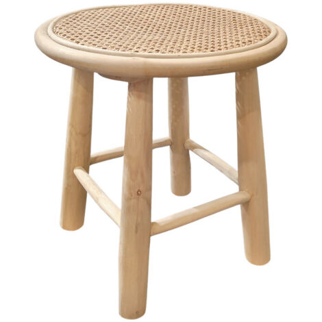 Table d'appoint ronde 40 cm en bois de teck et cannage rotin - BRUNO