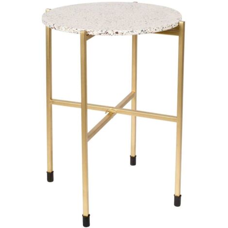 Table d'appoint ronde 40 cm en terrazzo blanc et fer doré