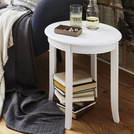 Table d'appoint ronde 48x51 cm en bois laqué blanc