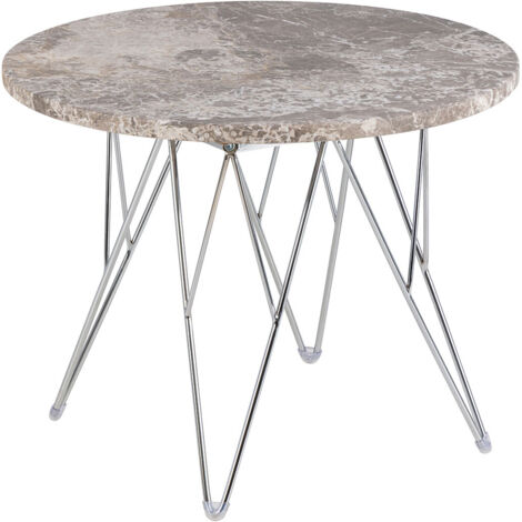 Table d'appoint ronde 55 cm en marbre gris et acier chromé - MAR