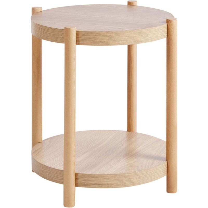 Table d'Appoint Ronde avec Étagère Design Traditionnel Scandinave MDF Bois Clair Connell
