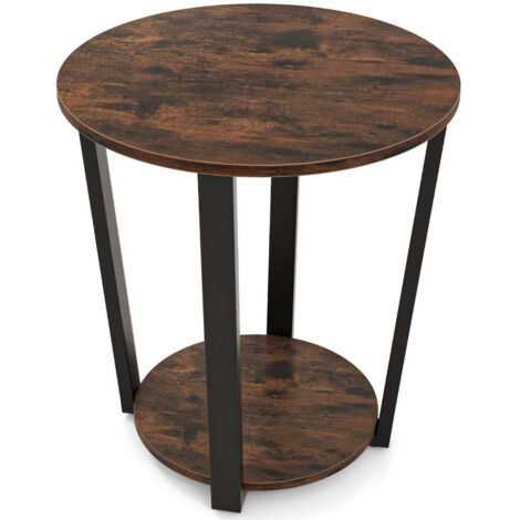 Table dappoint ronde avec etagere ouverte amp table dappoint a 2 niveaux avec structure en metal marron rustique