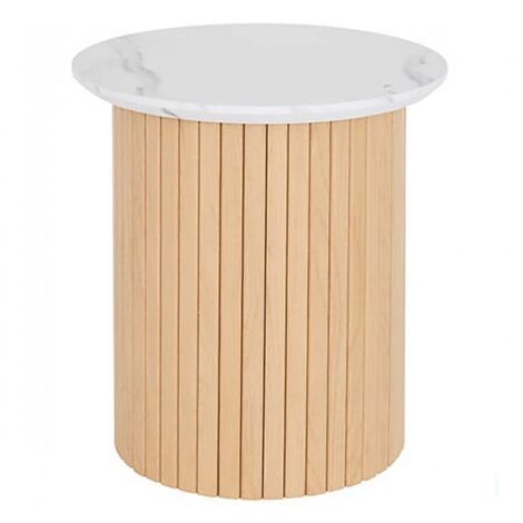Table d’appoint ronde avec plateau effet marbre blanc - Diamètre 45 x Hauteur 50 cm