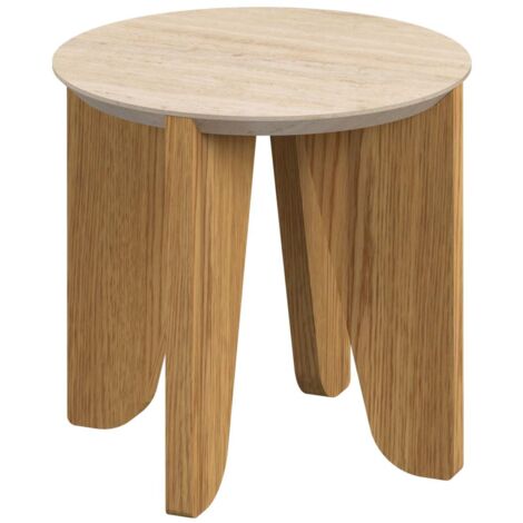 Table d'appoint ronde avec plateau effet travertin LIMA