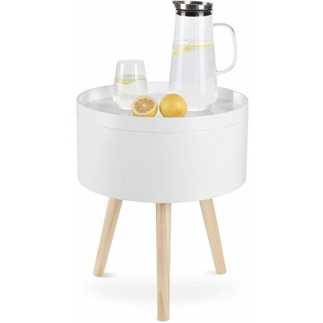 Table d'Appoint Ronde avec Plateau Table de Salon Table Basse Table de Rangement Bout de Canapé en Bois 38x18x46cm Blanc