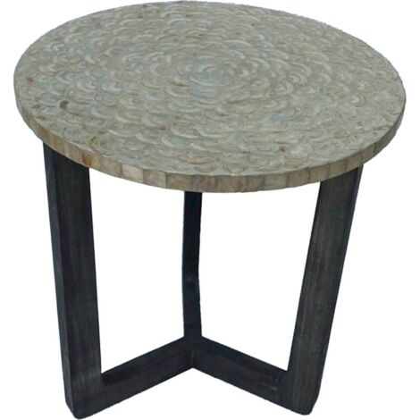 table d'appoint ronde bois beige et capiz style industriel - beige bois et doré capiz