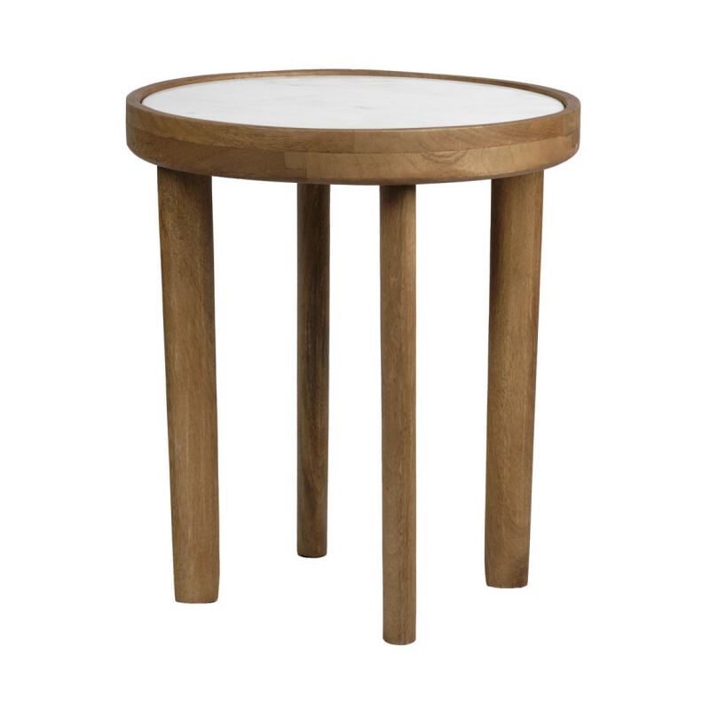 table d'appoint ronde d. 40 cm en bois de manguier et marbre - avril