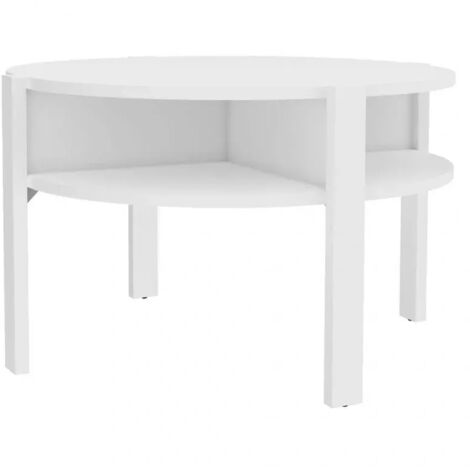 Table d'appoint ronde D. 74 cm blanc avec 4 niches rangements - ROZALY