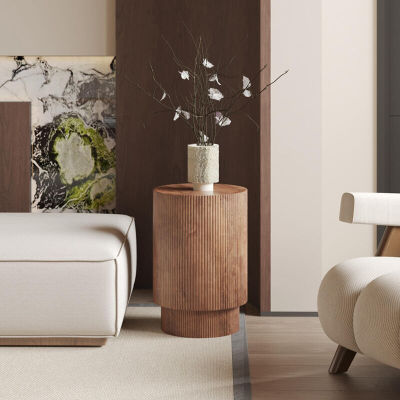 M&s - Table d'appoint ronde de 35x35x48cm en bois de manguier brun clair M&s - Table d'appoint ronde de 35x35x48cm en bois de manguier brun clair