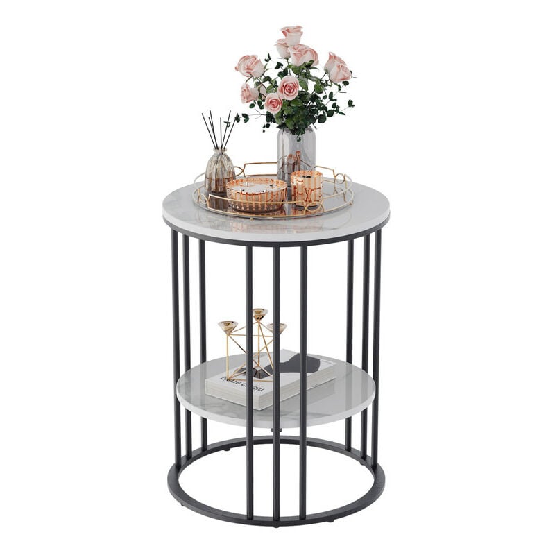 Table d'appoint Ronde de Design Bout de Canapé pour Salon 40x40x54cm Table de Chevet en Marbre Blanche Doré pour Salon - Noir